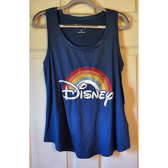 Disney Rainbow Logo Tank Top Sleepwear Loungewear Pajama Top Blue Small S - Picture 1 of 12